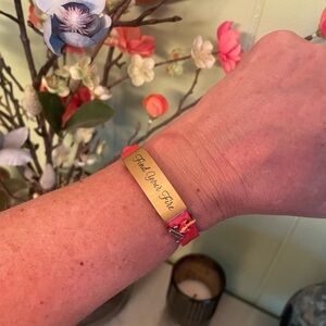 KEEP Collective Orange Leather Band w/Gold Engraved Charm with accent fire charm